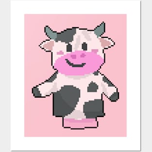 Moo-velous Chic: Pixelated Cow Illustration for Stylish Apparel Posters and Art